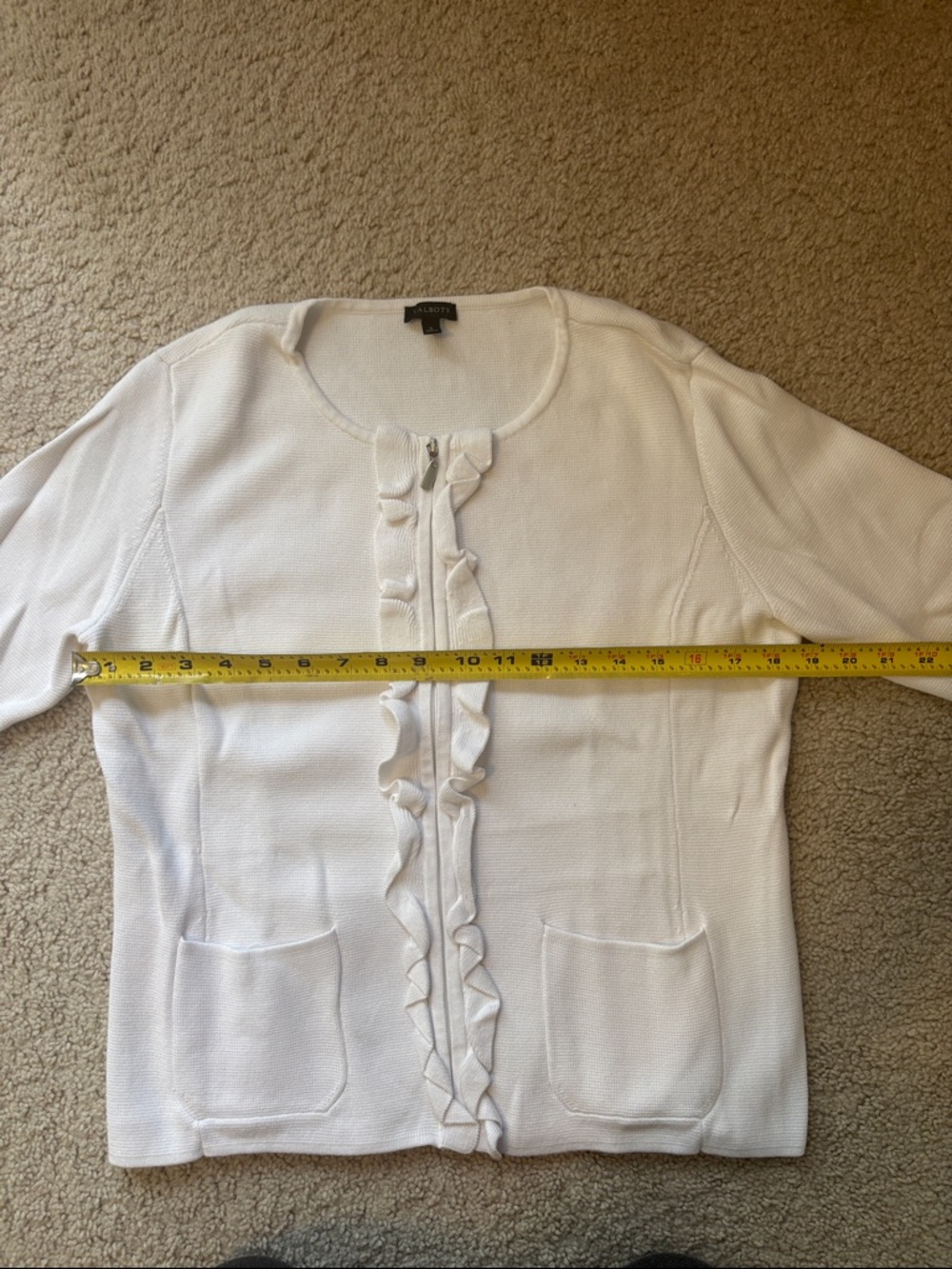 Talbots Ivory Ruffle Zip Front Cardigan - Picture 4 of 7